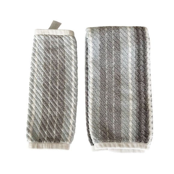 Bamboo Bathroom Hand Towels | One Hand Towels 1 Wash Cloth Striped Textured Gray - Picture 3 of 8